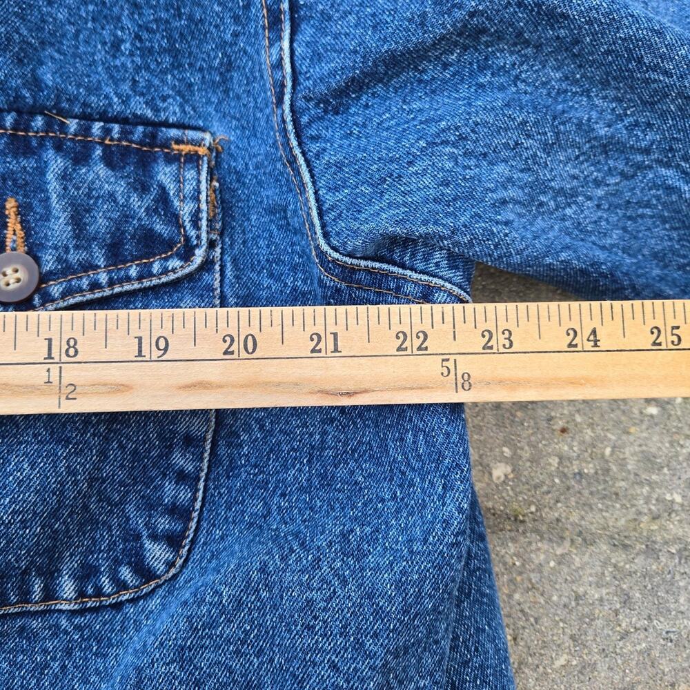 Eddie Bauer Blue Denim Jacket with Tan Accents and removable flannel lining - Picture 10 of 11